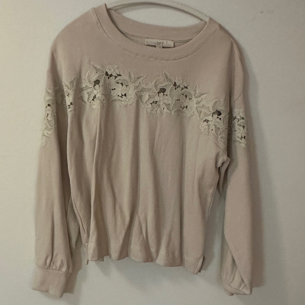 LOFT Cream Lace Detail Sweater